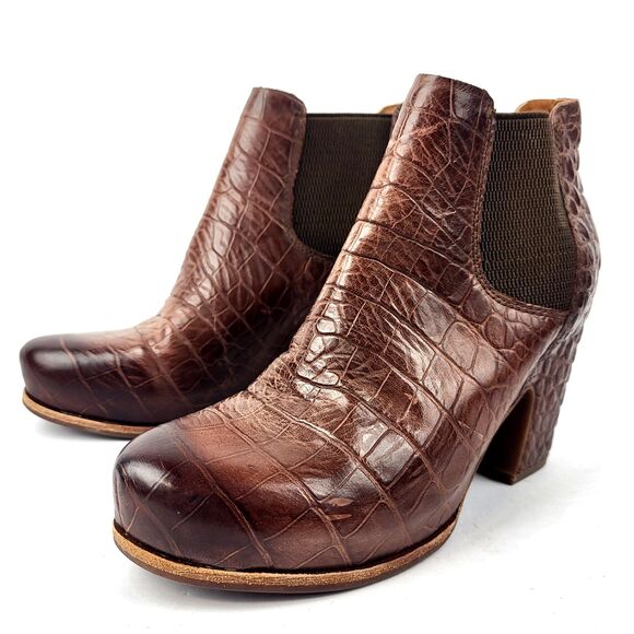 Kork-Ease Shoes - KORK-EASE Shirome croc embossed leather Chelsea Boot Dark Brown 7.5M